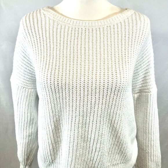 White lace up twist back sweater size large - Picture 3 of 6